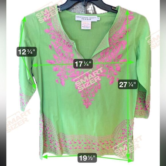 Gretchen Scott Designs Sz S Lime Green Fuschia Pink Heavy Embroidered Tunic - Picture 5 of 9
